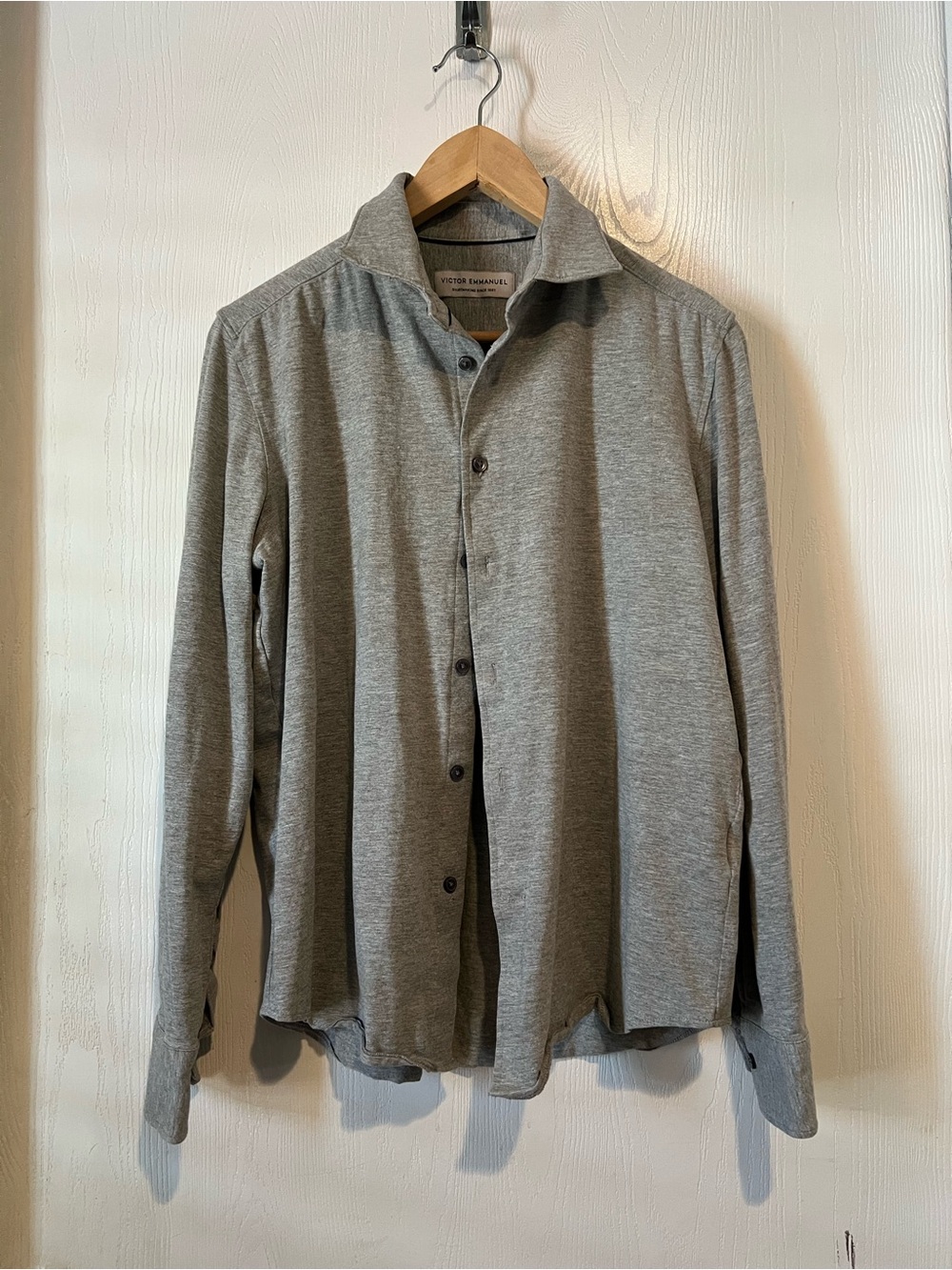 Victor Emmanuel Long sleeve Button Up grey cotton blend Shirt men Sz medium